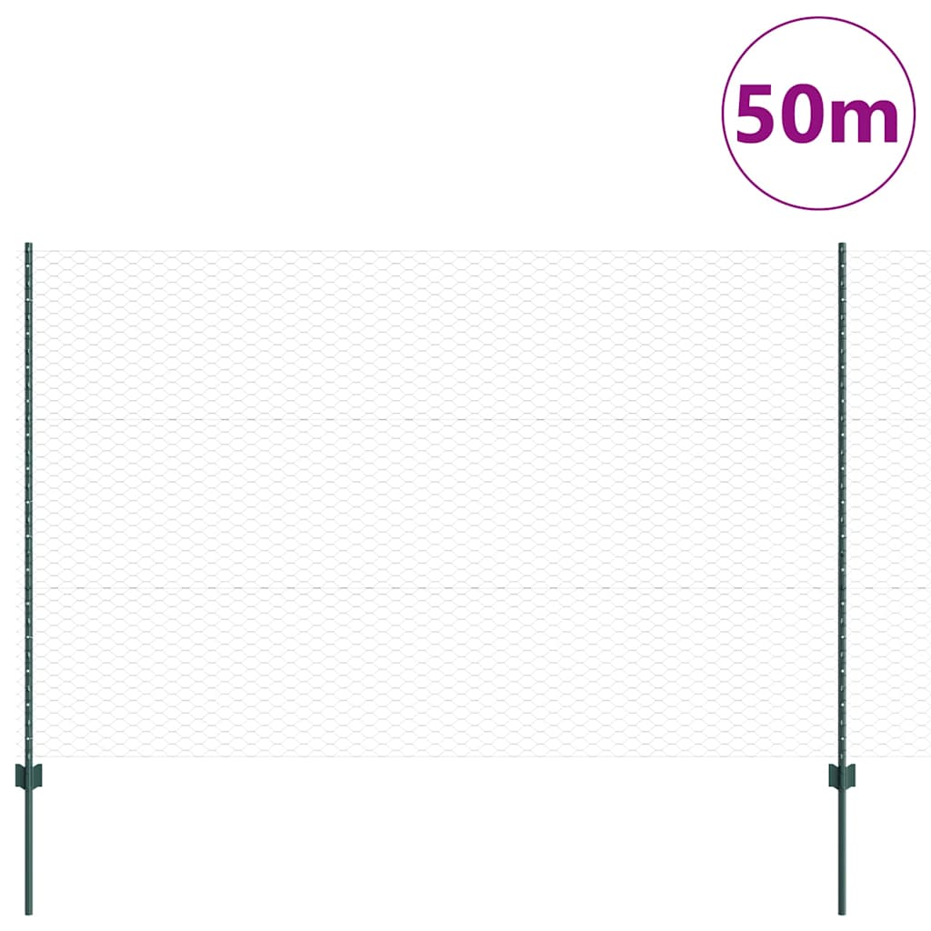 Zaun mit Pfosten Grün 1.5 x 50 m Stahl