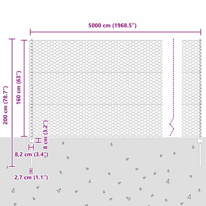 Zaun mit Pfosten Grün 1.6 x 50 m Stahl