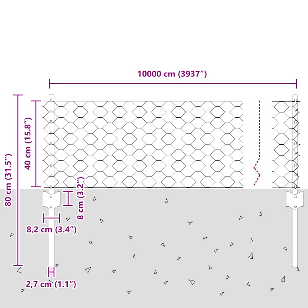 Zaun mit Pfosten Grün 0,4 x 100 m Stahl