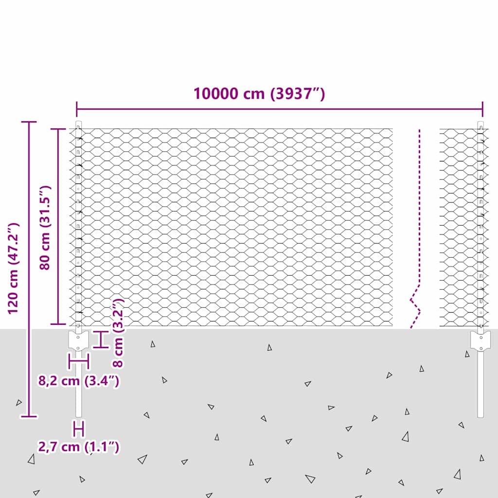 Zaun mit Pfosten Grün 0,8 x 100 m Stahl