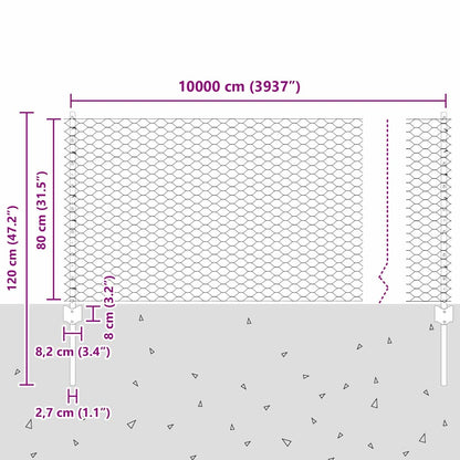 Zaun mit Pfosten Grün 0,8 x 100 m Stahl