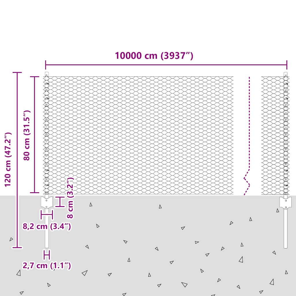 Zaun mit Pfosten Grün 0,8 x 100 m Stahl