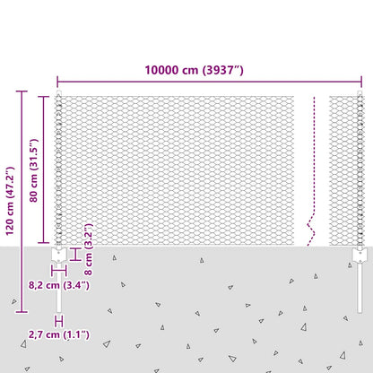 Zaun mit Pfosten Grün 0,8 x 100 m Stahl