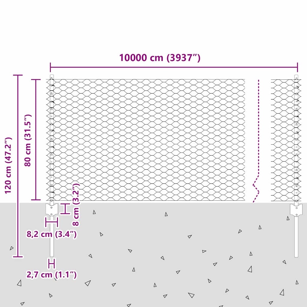Zaun mit Pfosten Grün 0,8 x 100 m Stahl