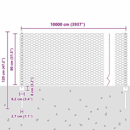 Zaun mit Pfosten Grün 0,8 x 100 m Stahl