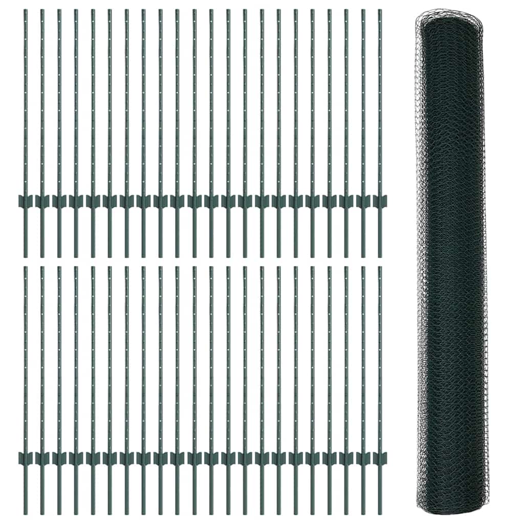 Zaun mit Pfosten Grün 1 x 100 m Stahl