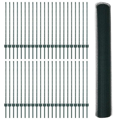Zaun mit Pfosten Grün 1 x 100 m Stahl