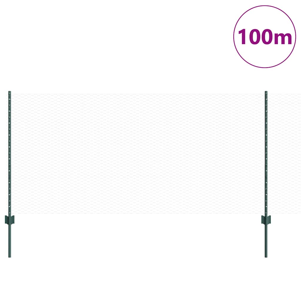 Zaun mit Pfosten Grün 1 x 100 m Stahl