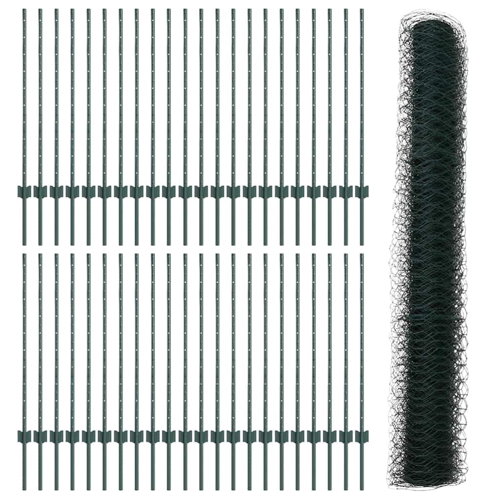 Zaun mit Pfosten Grün 1 x 100 m Stahl