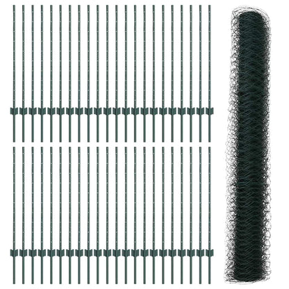 Zaun mit Pfosten Grün 1 x 100 m Stahl