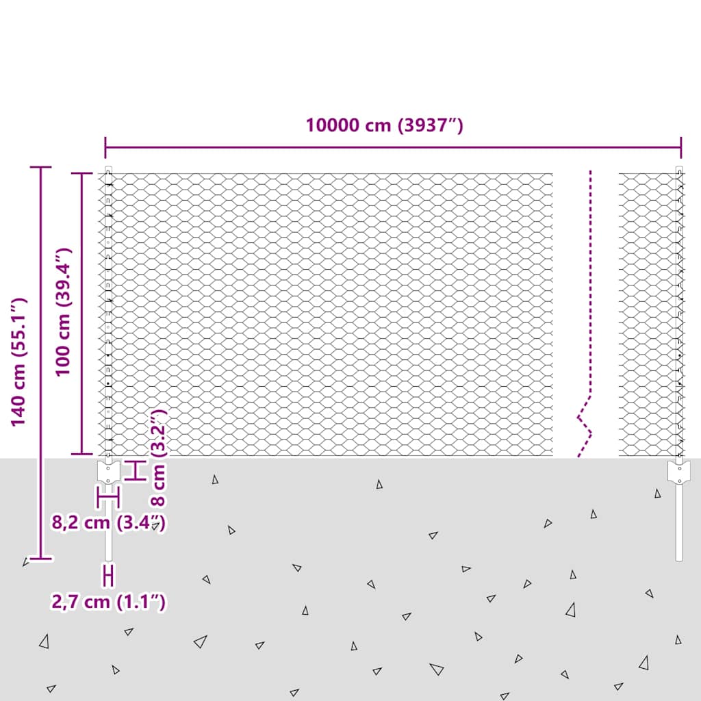 Zaun mit Pfosten Grün 1 x 100 m Stahl