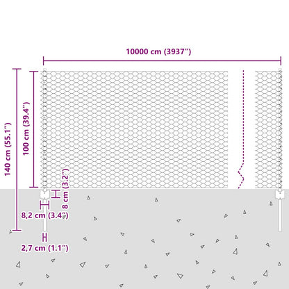 Zaun mit Pfosten Grün 1 x 100 m Stahl
