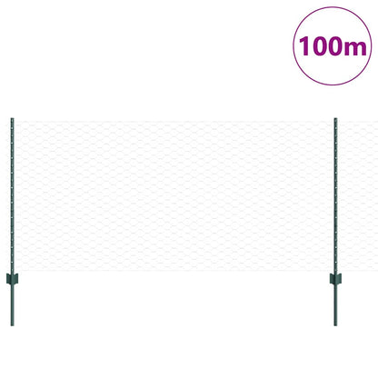 Zaun mit Pfosten Grün 1 x 100 m Stahl