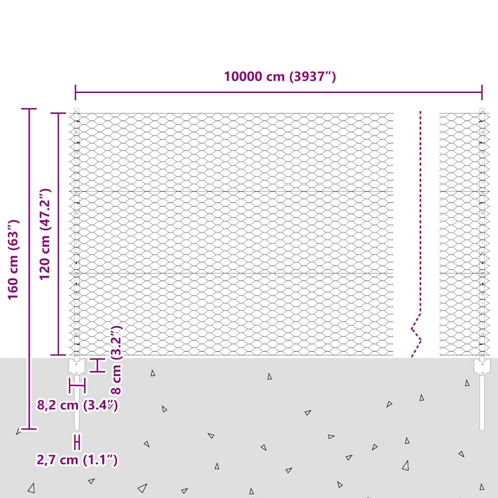 Zaun mit Pfosten Grün 1.2 x 100 m Stahl