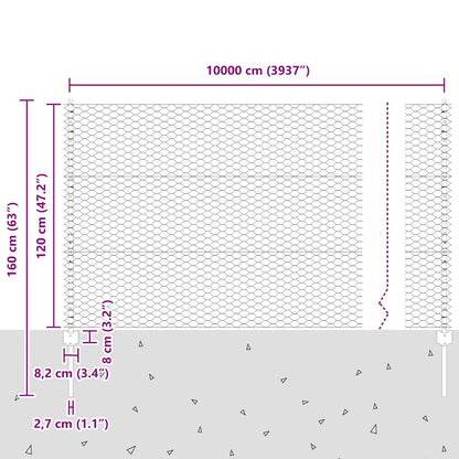 Zaun mit Pfosten Grün 1.2 x 100 m Stahl