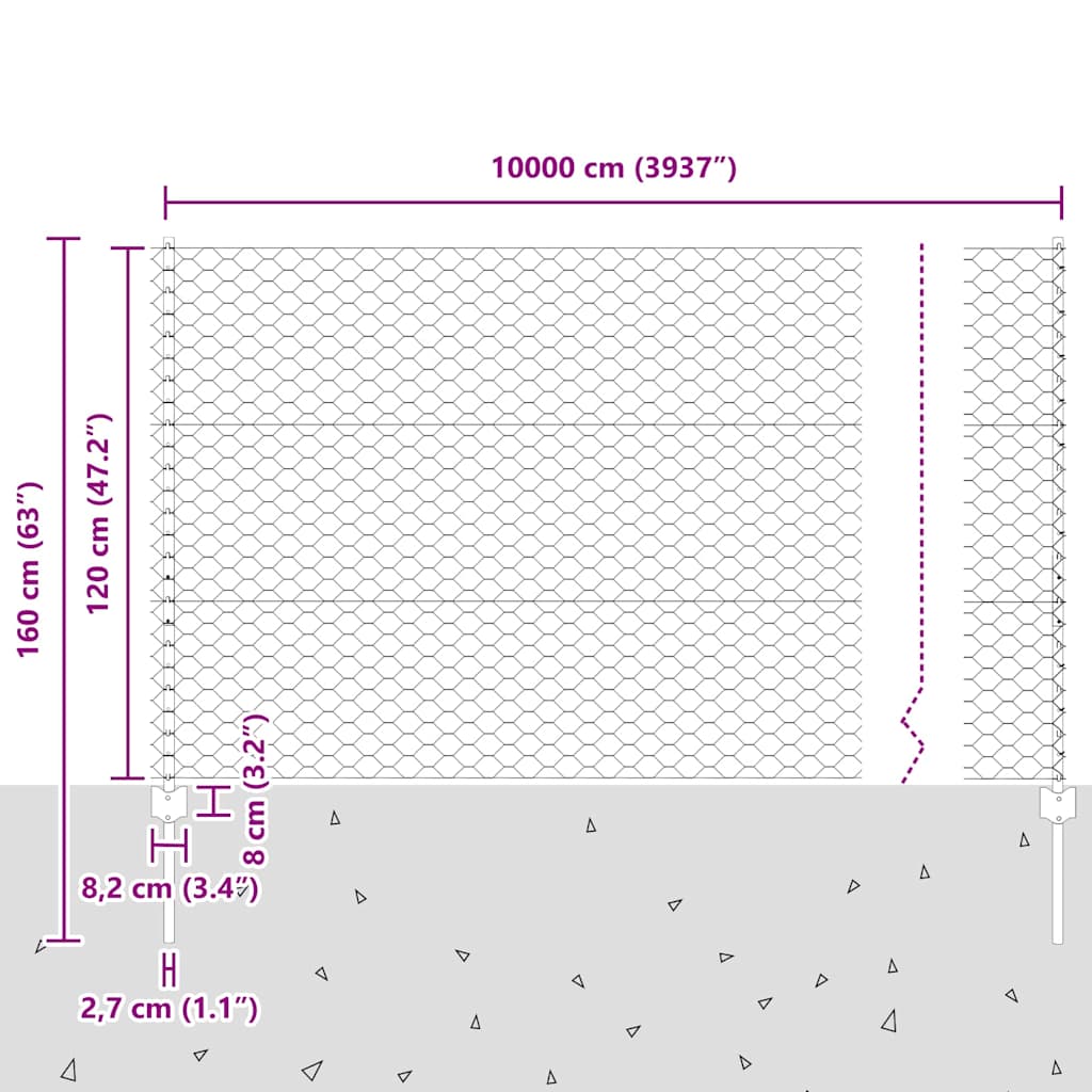 Zaun mit Pfosten Grün 1.2 x 100 m Stahl