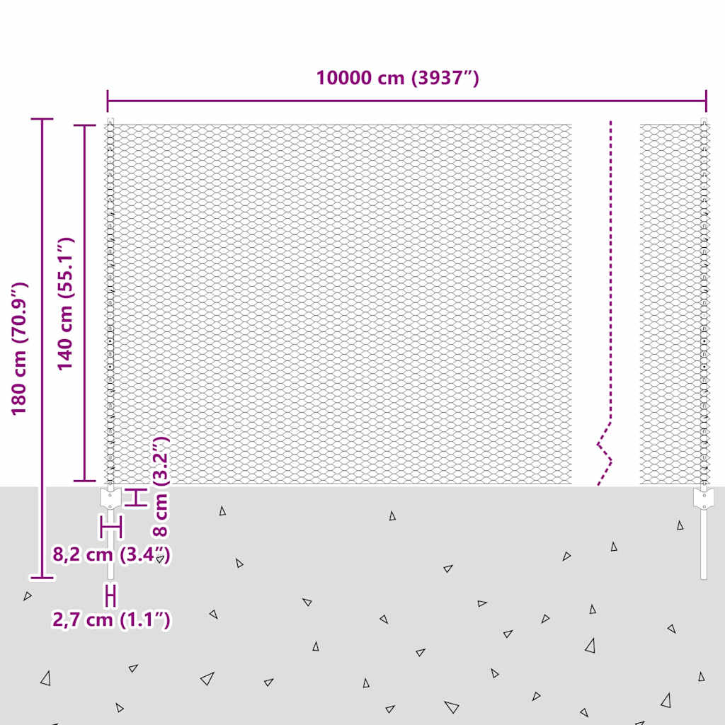 Zaun mit Pfosten Grün 1.4 x 100 m Stahl