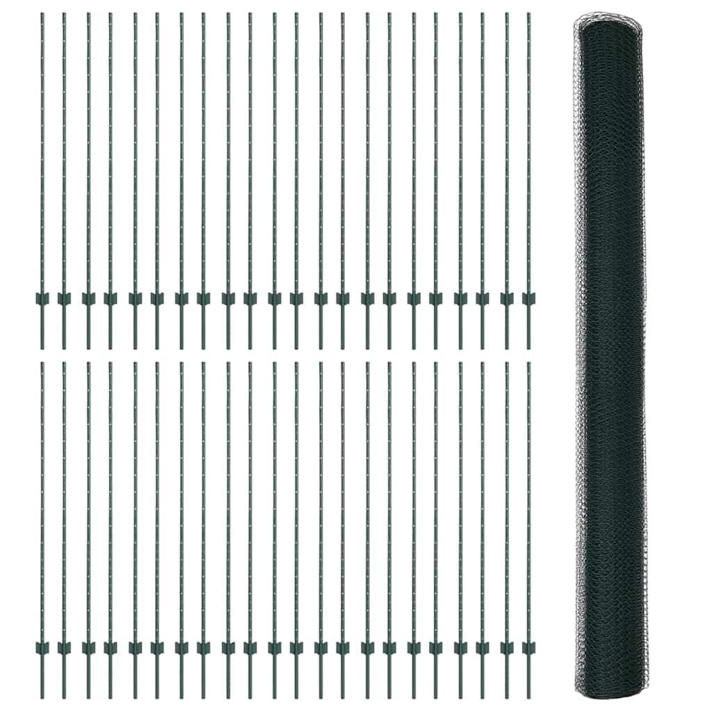 Zaun mit Pfosten Grün 1,5 x 100 m Stahl