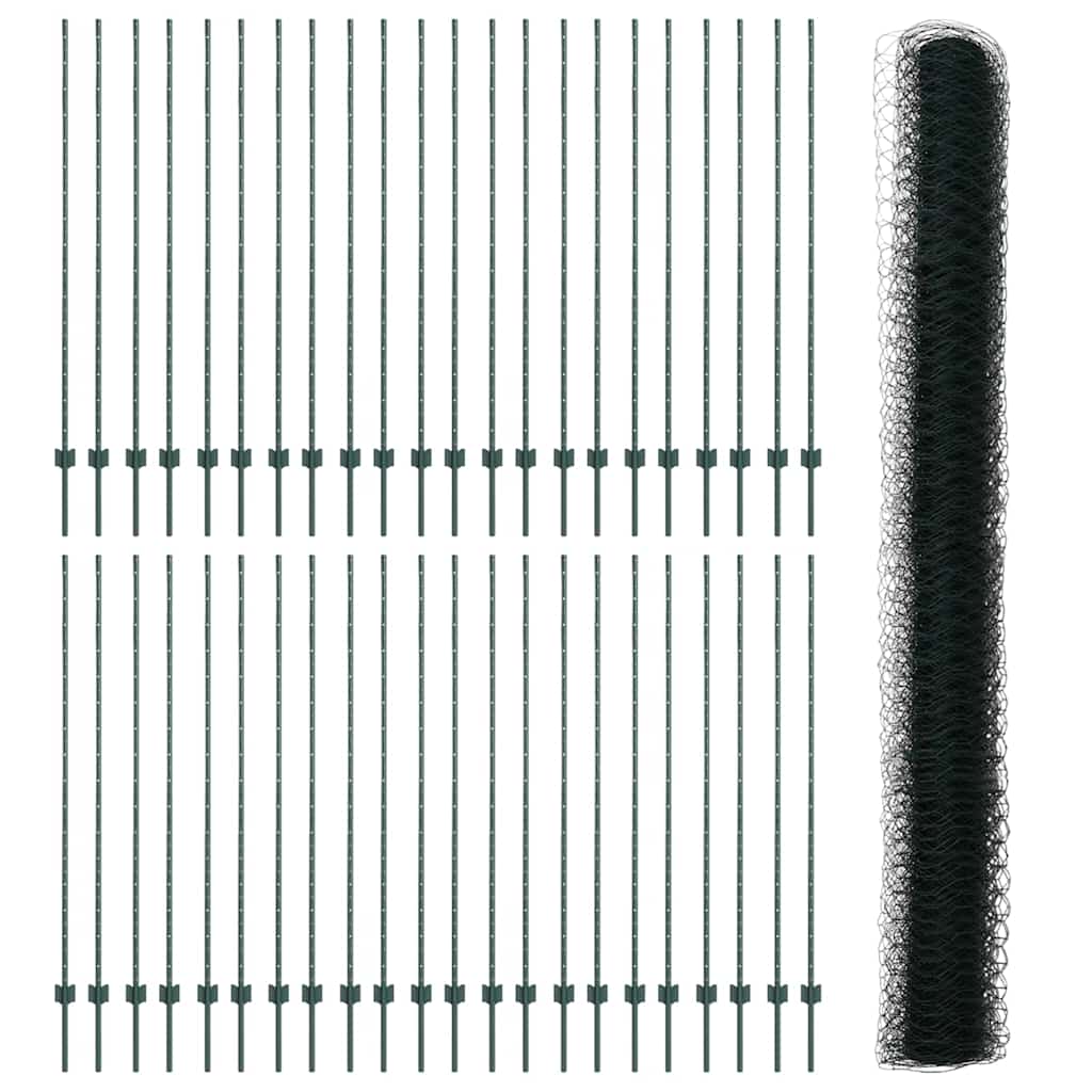 Zaun mit Pfosten Grün 1,5 x 100 m Stahl