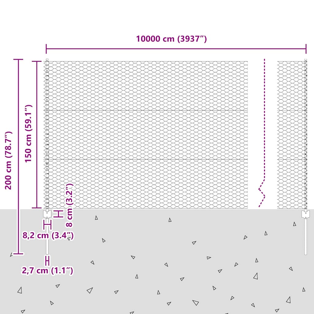 Zaun mit Pfosten Grün 1,5 x 100 m Stahl