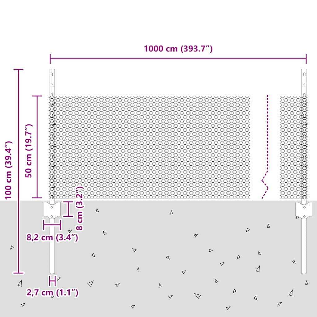 Zaun mit Pfosten Grau 0,5 x 10 m Stahl