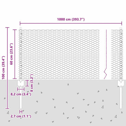 Zaun mit Pfosten Grau 0,6 x 10 m Stahl