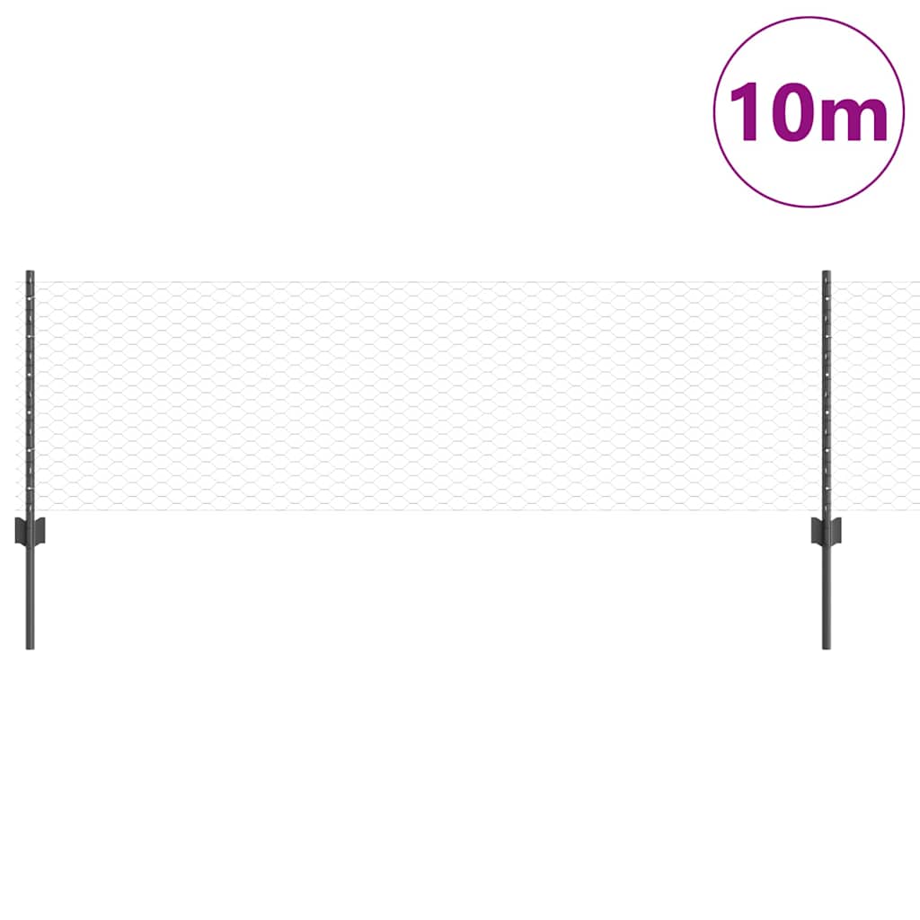 Zaun mit Pfosten Grau 0,6 x 10 m Stahl