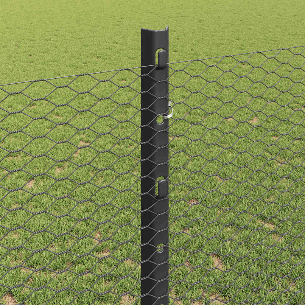 Zaun mit Pfosten Grau 1,2 x 10 m Stahl
