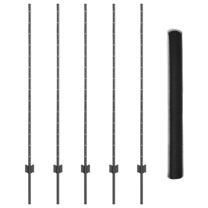 Zaun mit Pfosten Grau 1.4 x 10 m Stahl