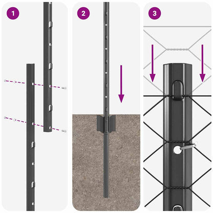 Zaun mit Pfosten Grau 1.4 x 10 m Stahl