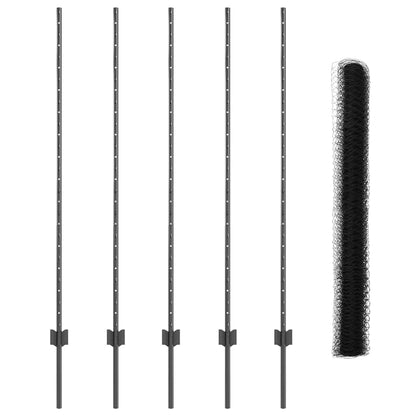 Zaun mit Pfosten Grau 1.4 x 10 m Stahl