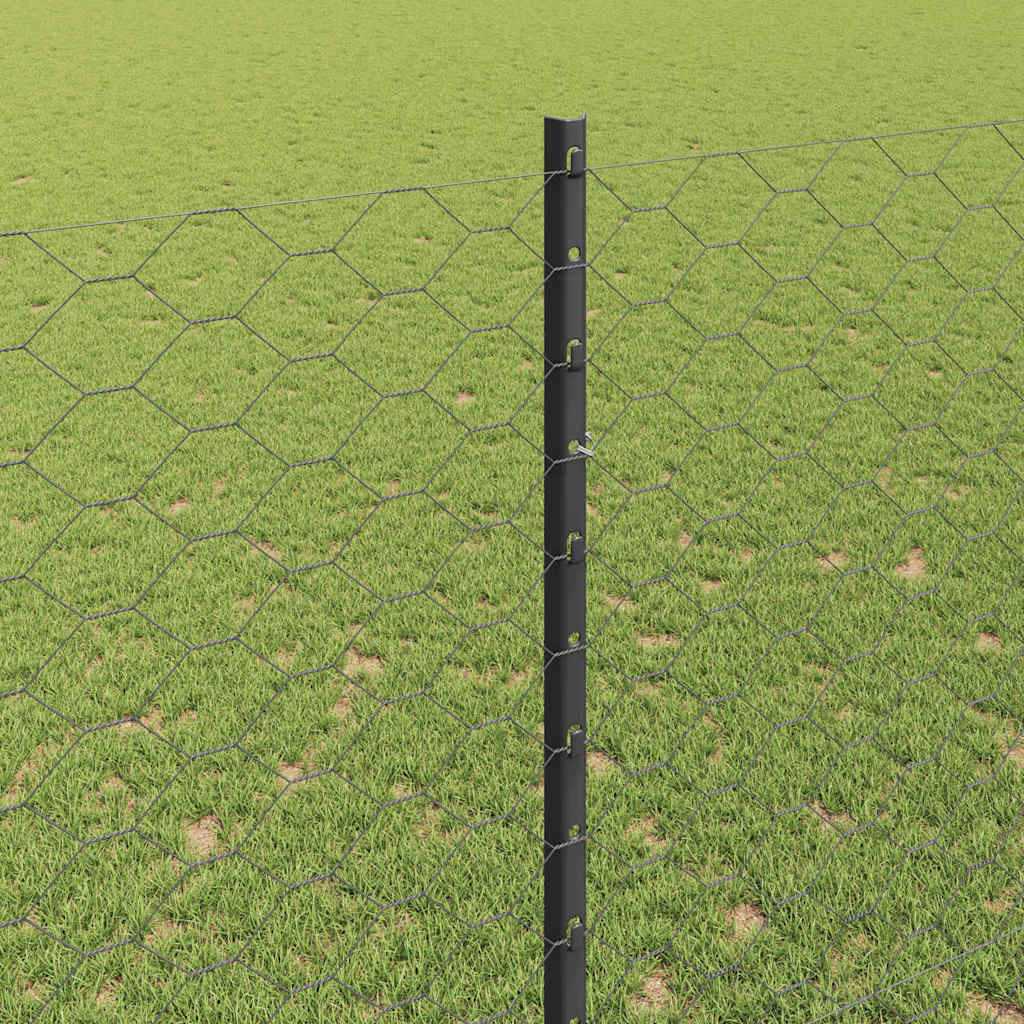 Zaun mit Pfosten Grau 1,5 x 10 m Stahl