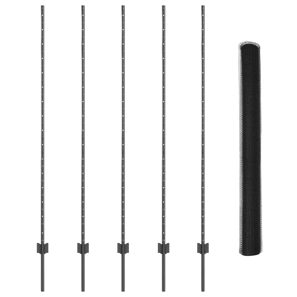 Zaun mit Pfosten Grau 1.6 x 10 m Stahl