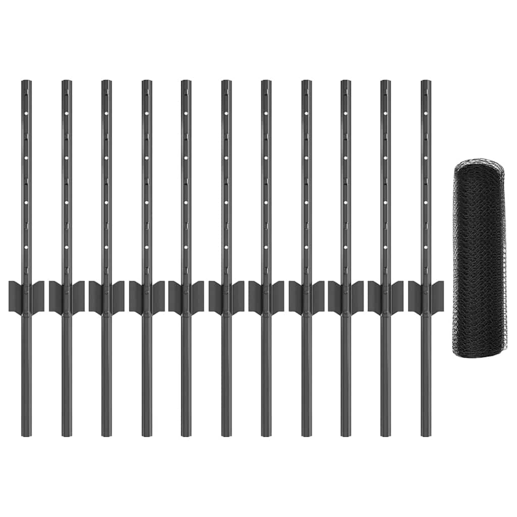 Zaun mit Pfosten Grau 0,4 x 25 m Stahl