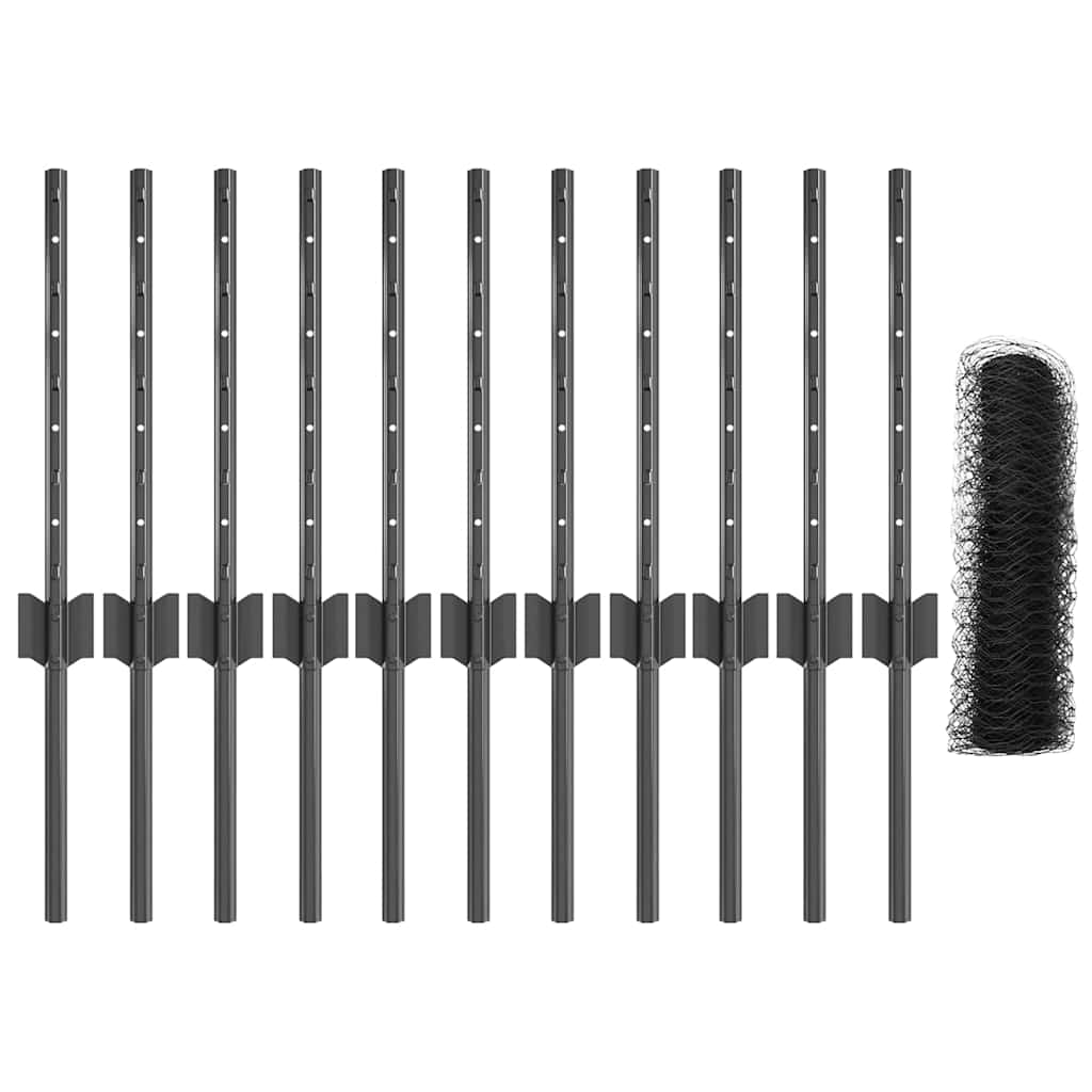 Zaun mit Pfosten Grau 0,4 x 25 m Stahl