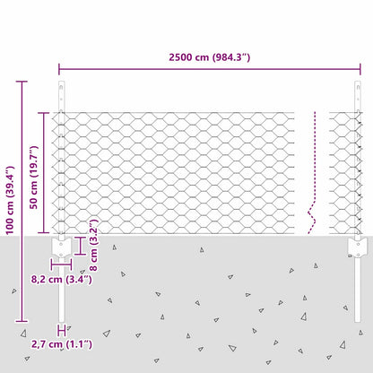Zaun mit Pfosten Grau 0,5 x 25 m Stahl