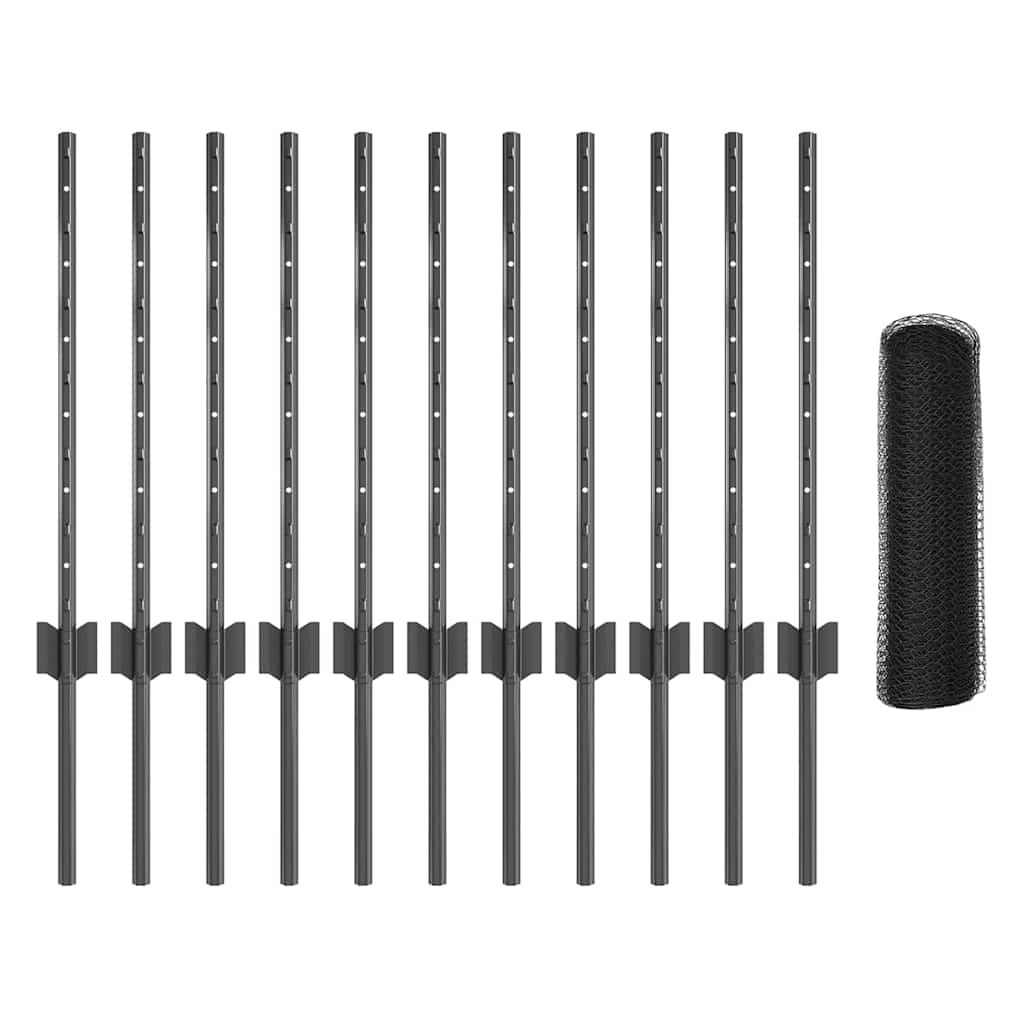 Zaun mit Pfosten Grau 0,6 x 25 m Stahl