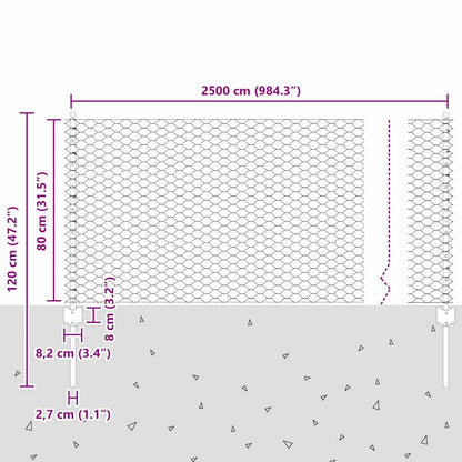 Zaun mit Pfosten Grau 0.8 x 25 m Stahl