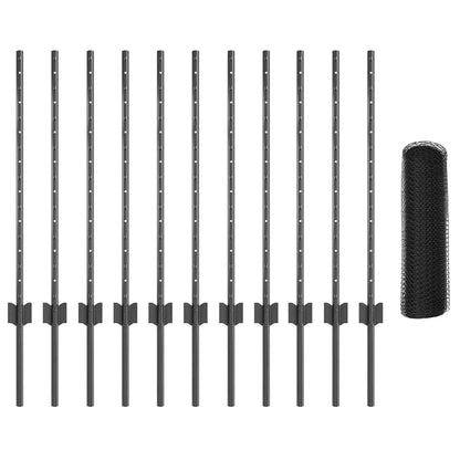 Zaun mit Pfosten Grau 0.8 x 25 m Stahl