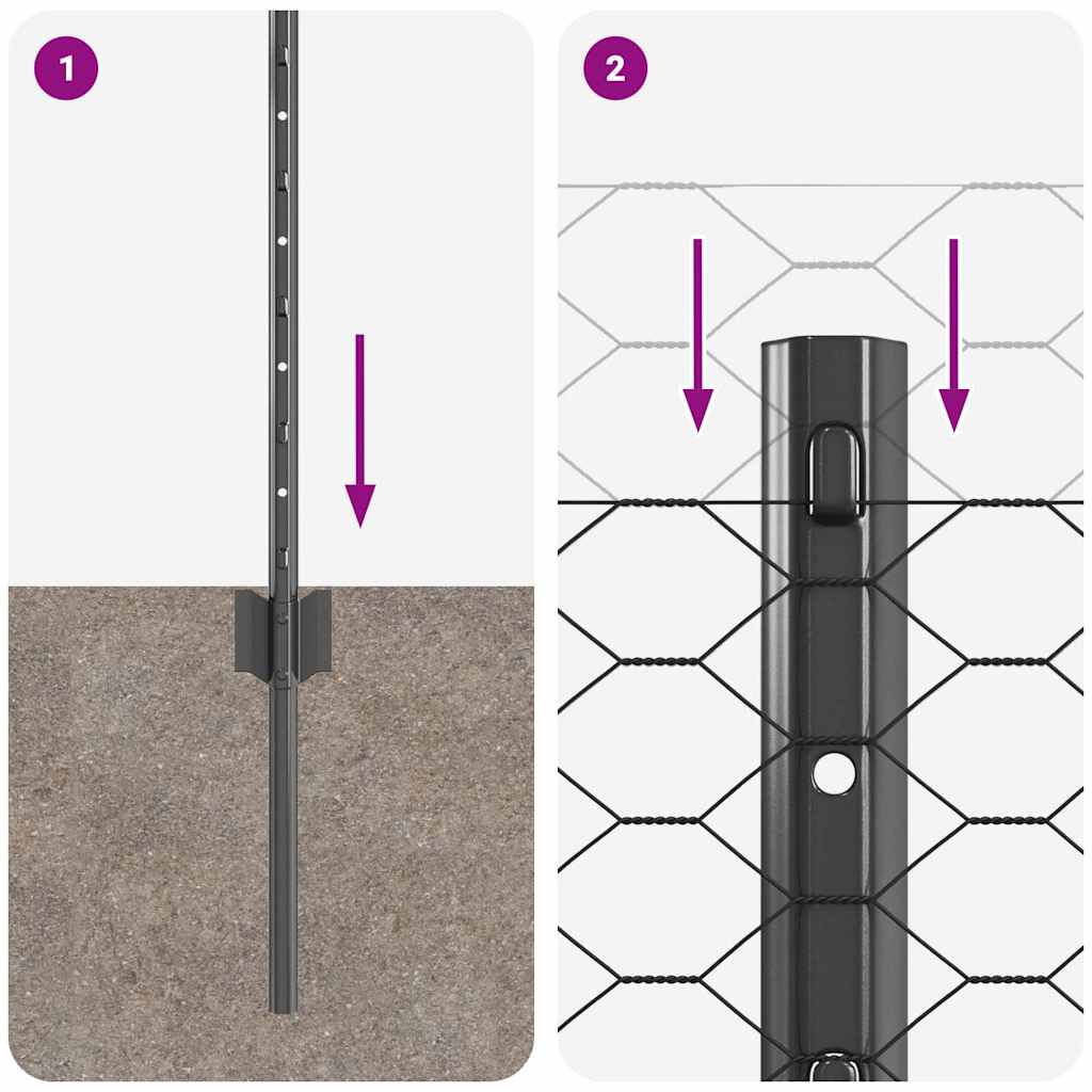 Zaun mit Pfosten Grau 0.8 x 25 m Stahl