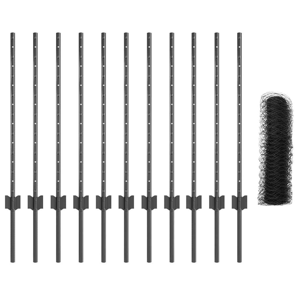 Zaun mit Pfosten Grau 0.8 x 25 m Stahl