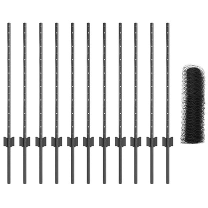 Zaun mit Pfosten Grau 0.8 x 25 m Stahl
