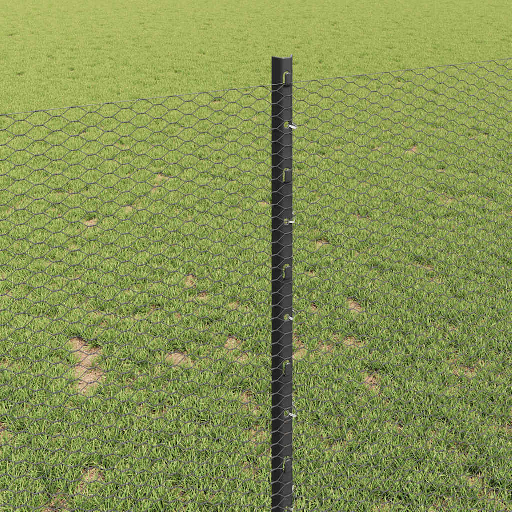 Zaun mit Pfosten Grau 1 x 25 m Stahl