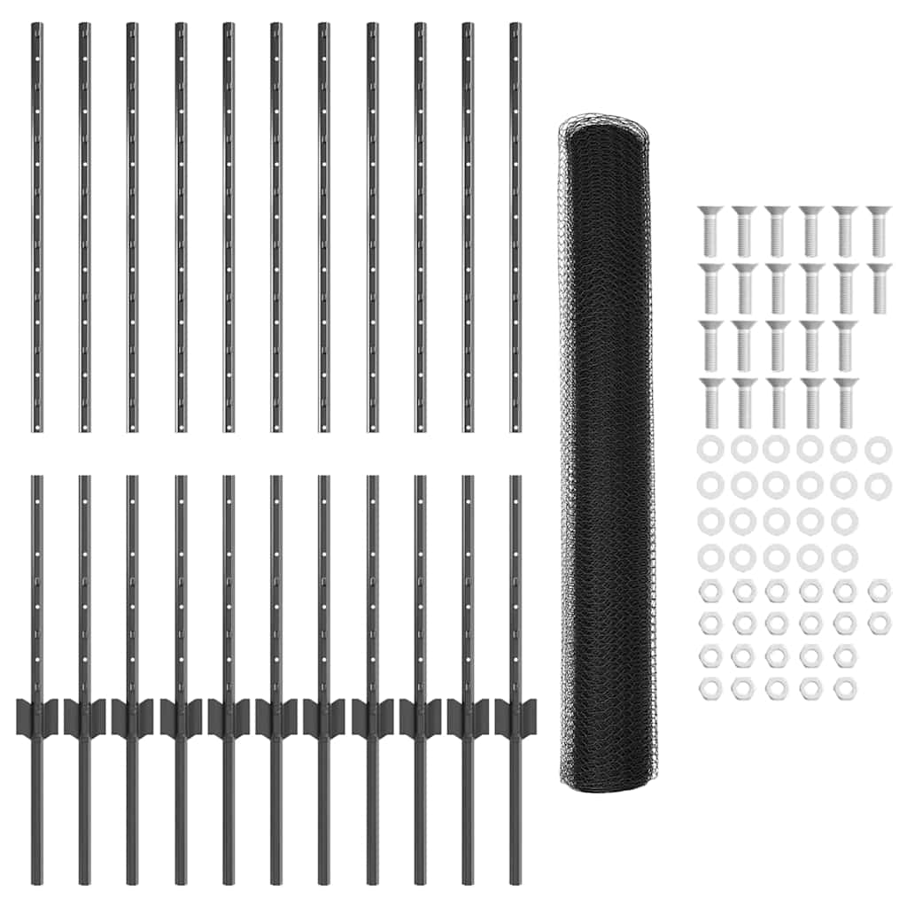 Zaun mit Pfosten Grau 1 x 25 m Stahl