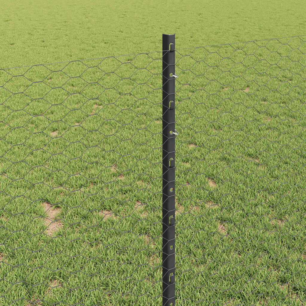 Zaun mit Pfosten Grau 1 x 25 m Stahl