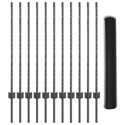 Zaun mit Pfosten Grau 1 x 25 m Stahl