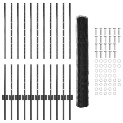 Zaun mit Pfosten Grau 1 x 25 m Stahl