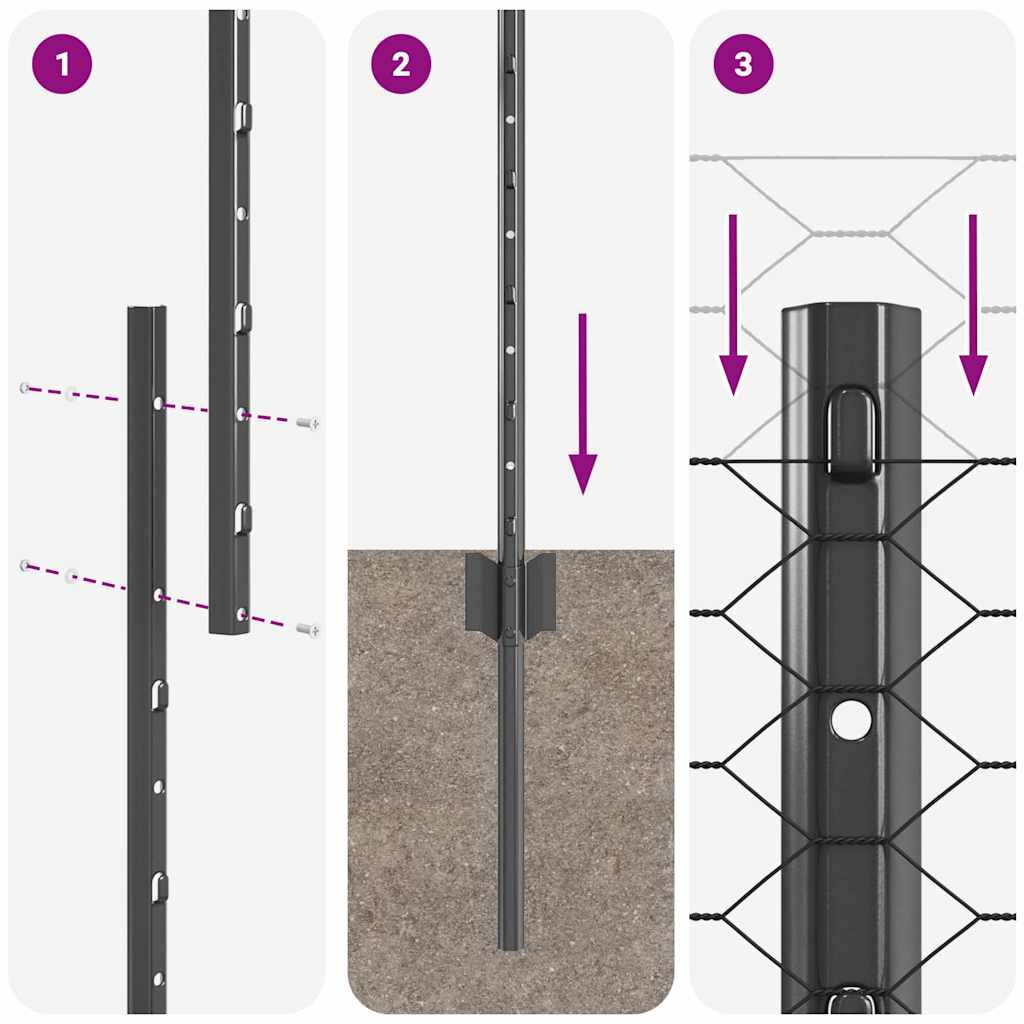 Zaun mit Pfosten Grau 1 x 25 m Stahl