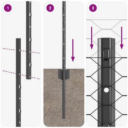 Zaun mit Pfosten Grau 1 x 25 m Stahl