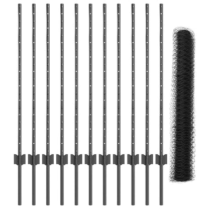 Zaun mit Pfosten Grau 1 x 25 m Stahl